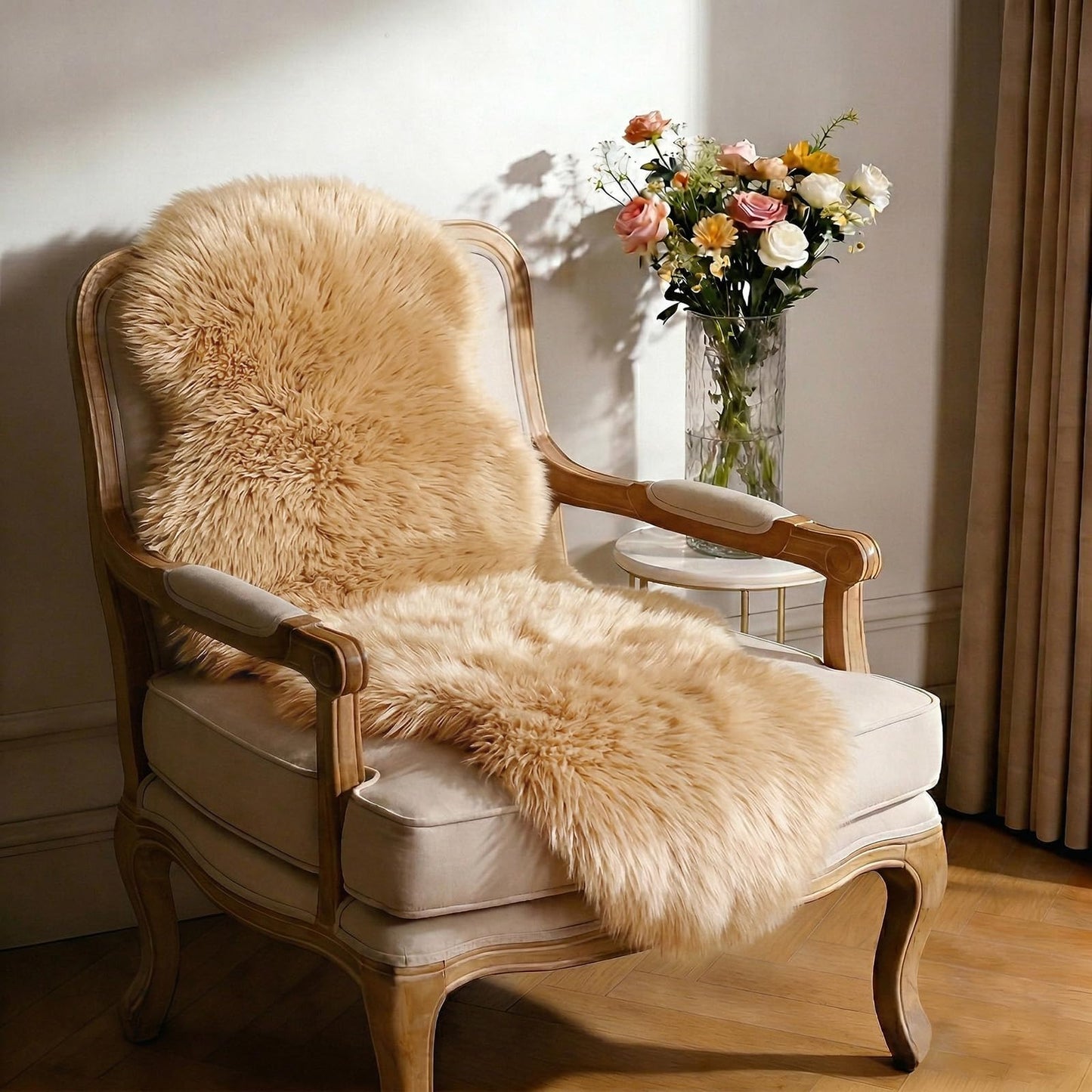 TUOTPE Ultra Soft Faux Fur Rug, Fluffy Shaggy 2 x 6 Ft Sheepskin Fur, Beige Plush Faux Area for Bedroom Nursery Living Room