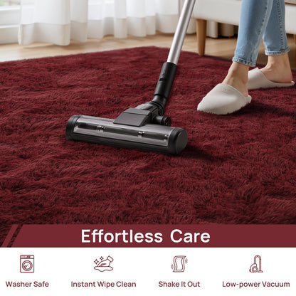 Deerhoo Large Shag Area Rugs 9 x 12, Plush Fuzzy Rugs for Living Room, Ultra Soft Fluffy Furry Rug for Bedroom, Indoor Carpet Nursery Rugs for Kids Room Home Decor, Burgundy