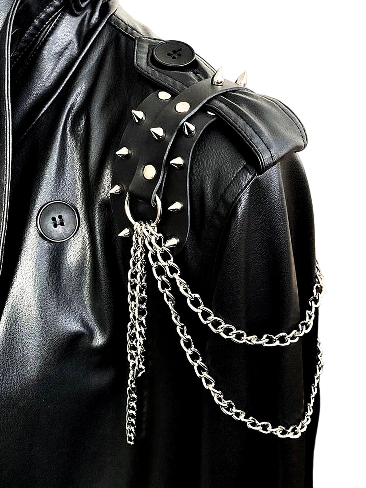 WARANDOD Men’s Faux Leather Shoulder Belt with Alloy Studs and Chain, Punk Gothic Single Shoulder Decorative Harness (Fixed Size)