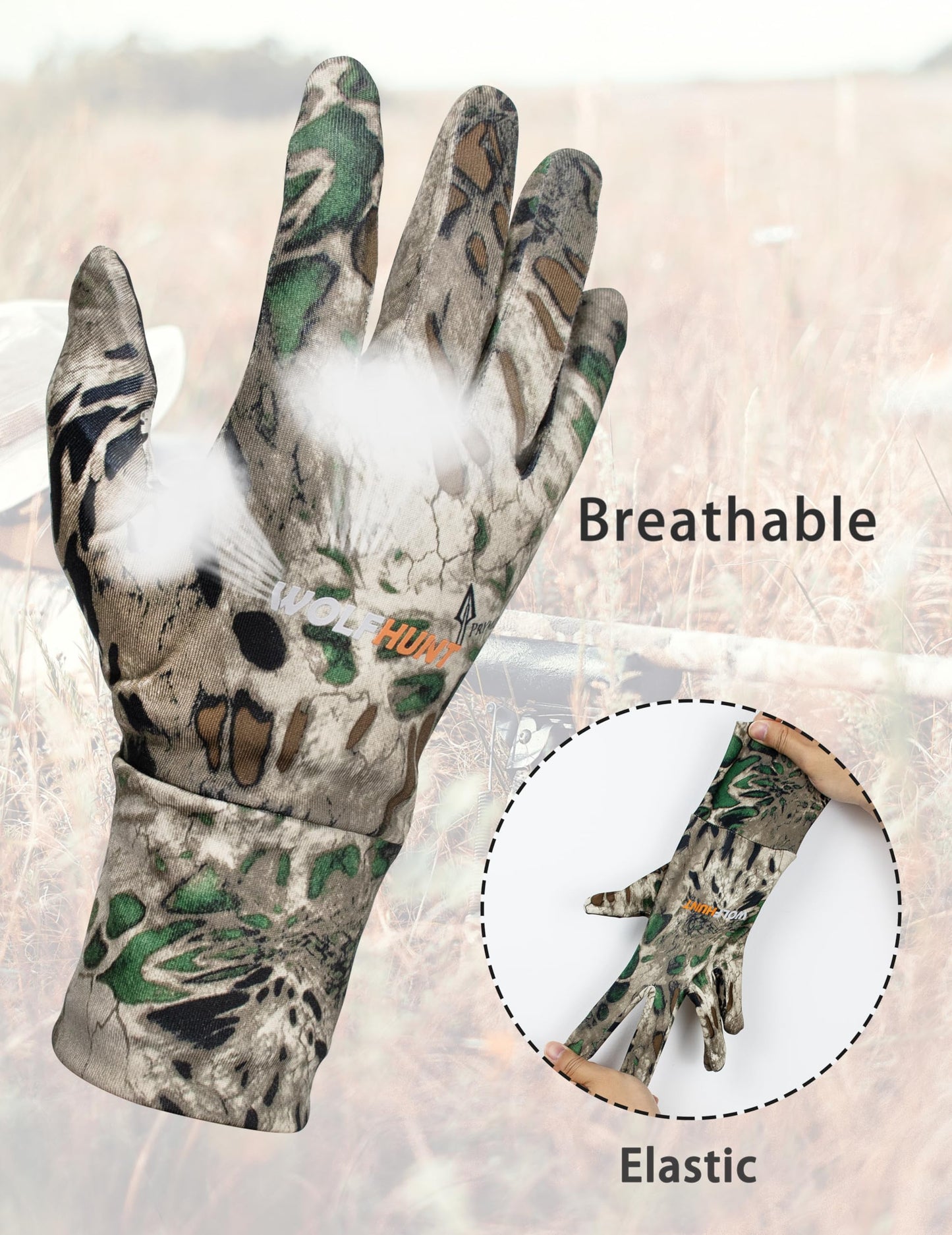 WOLFHUNT Lightweight Camouflage Hunting Gloves, Men/Women Anti-Slip Camo Archery Gloves for Hunting, Camo MP, XL/XXL