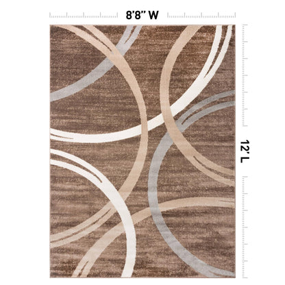 Rugshop Modern Wavy Circles Design Area Rug, Fade-Resistant Carpet for Living Room, Bedroom, or Dining Room, Grand Room,Open Spaces Brown, 8'8" x 12'