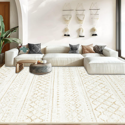 Area Rug Living Room Rugs 8x10 - Large Soft Boho Geometric Rug, Non-Slip Foldable Washable Rugs Non Shedding Morden Indoor Floor Carpet for Living Bedroom Office Dining Room (Beige,8' x 10')