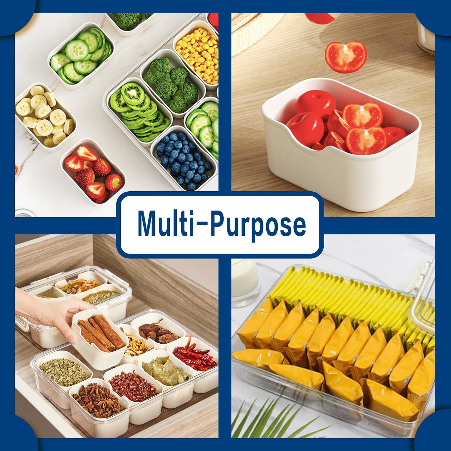 Pure Future Air-Tight Snackle Box Container –Divided Serving Tray with Lid & Handle–Clear Snack box for Fruits, Candy & Nuts–Portable for Travel & Daily Use (8 Inside Containers Dishwasher Safe)