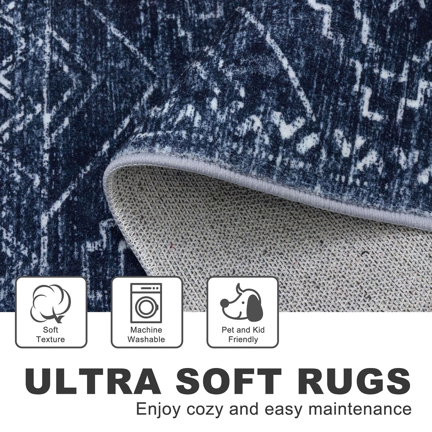 KILOCOCO Boho Entryway Rug 2x3 Printed Small Area Rug Indoor Door Mat Machine Washable Kitchen Rugs Super Soft Non Slip Throw Rugs for Bedroom Entrance Geometric Laundry Room, Dark Blue