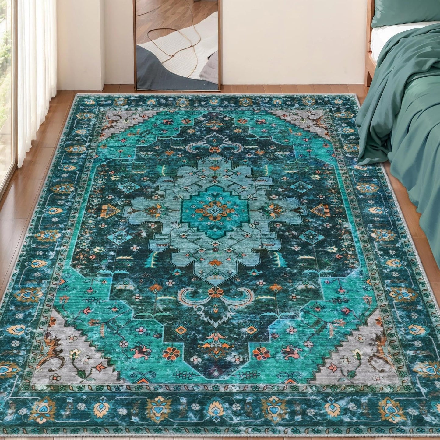 Ciicool 3x5 Entryway Rug Indoor,Washable Non-Slip Low Pile Ultra Soft Area Rugs for Large Kitchen Bedroom Bedside Living Room Distressed Boho Carpet Home Decor