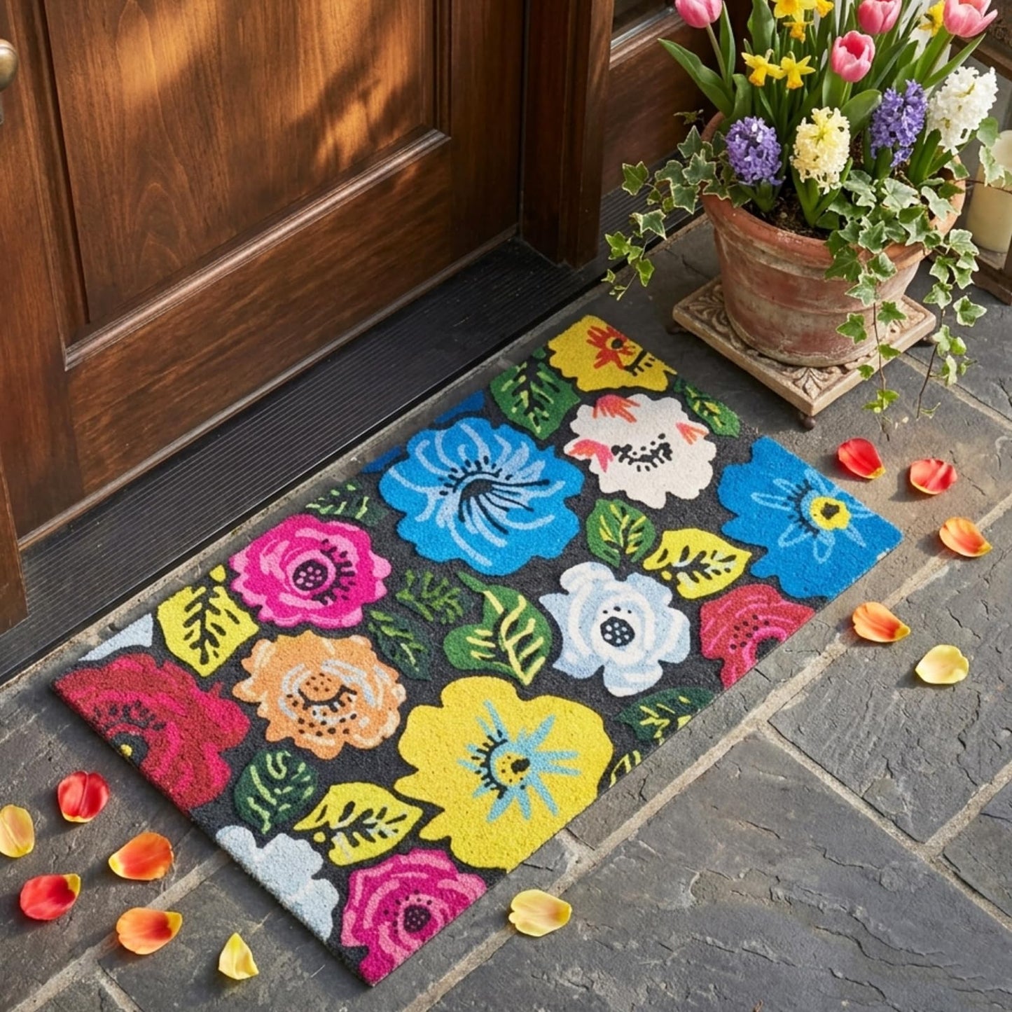 CHICHIC Welcome Door Mat 18 x 30 Inch Front Doormat Outdoors for Home Entrance Outdoors Mat for Outside Entry Way Doormat Entry Rugs, Heavy Duty Non Slip Rubber Back Low Profile, Flower