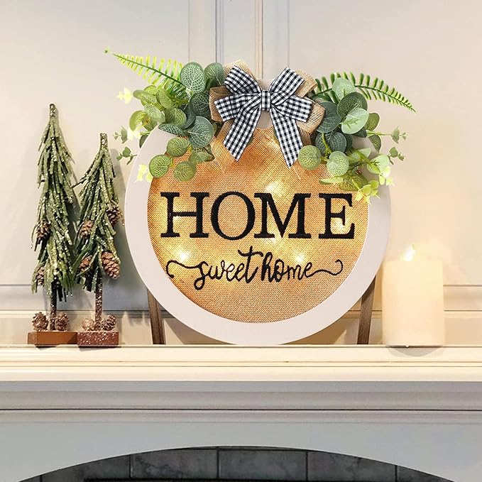 HOMCDALY Welcome Sign for Front Door, Door Wreaths for Front Door Outside, Farmhouse Welcome Wooden Door Hanger, Rustic Wall Door Sign, Seasonal Home Decorations (F-White)