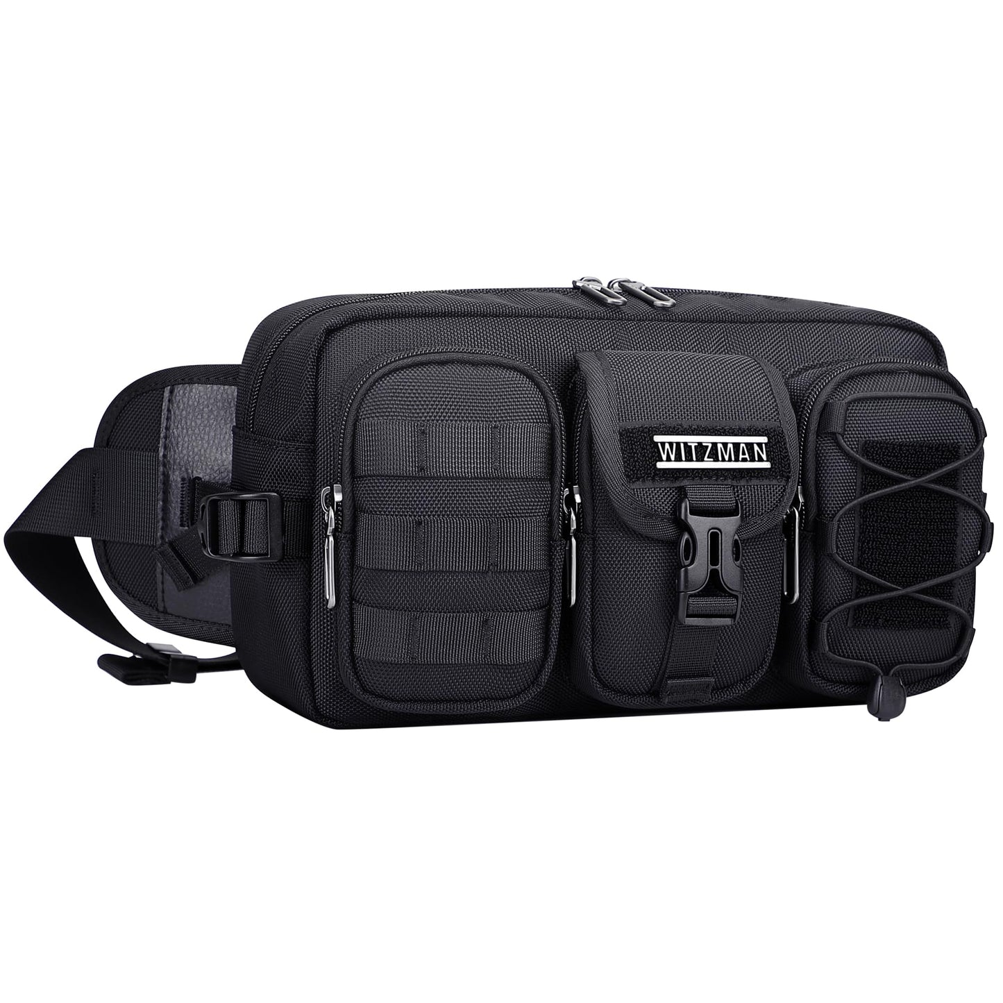 WITZMAN Fanny Pack for Men Fashion Waist Zipper Pack Bags Mens Belt Bag with Multi-pocket for Traveling Daily Walking（B733 Black）