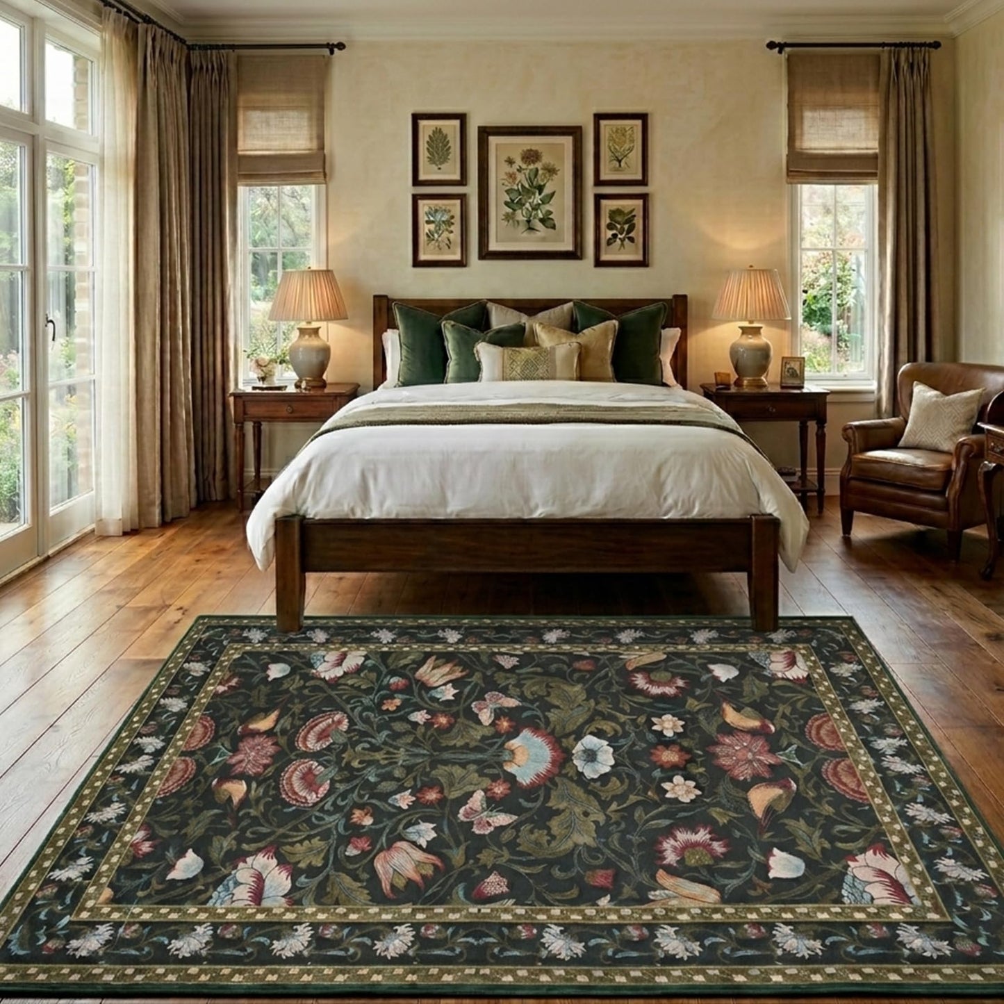 Helthep 5 * 7 Vintage Floral Bird Washable Green Area Rug for Living Room