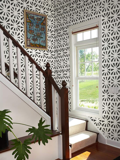 Fiula Boho Peel and Stick Wallpaper Vintage Wallpaper Geometric Wall Paper 393"×17.3" Black and Beige Retro Contact Paper Renter Friendly Self-Adhesive Waterproof Removable Bathroom Bedroom Vinyl