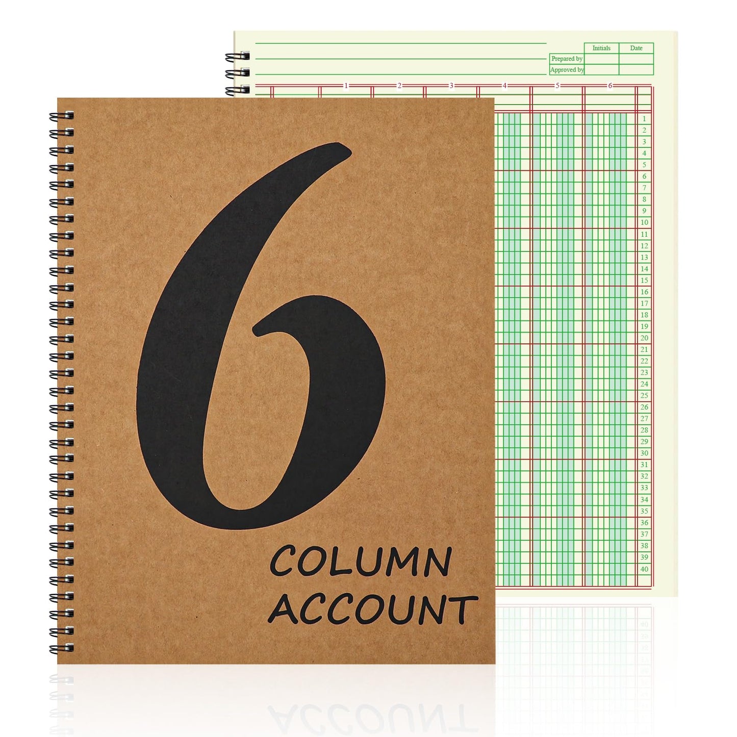 6 Column Ledger Book Columnar Pad Analysis Pad 6 Columns Accounting Logbook Columnar Pad Notebook Ledger Book Spiral 80g 100 Pages 8.5X11 Inch Accounting Notebook for Small Business Personal Use