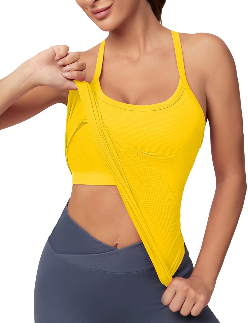 MathCat Workout Tank Tops for Women with Built in Bra, Sleeveless Gym Tops Seamless Racerback Athletic Yoga Shirts Yellow