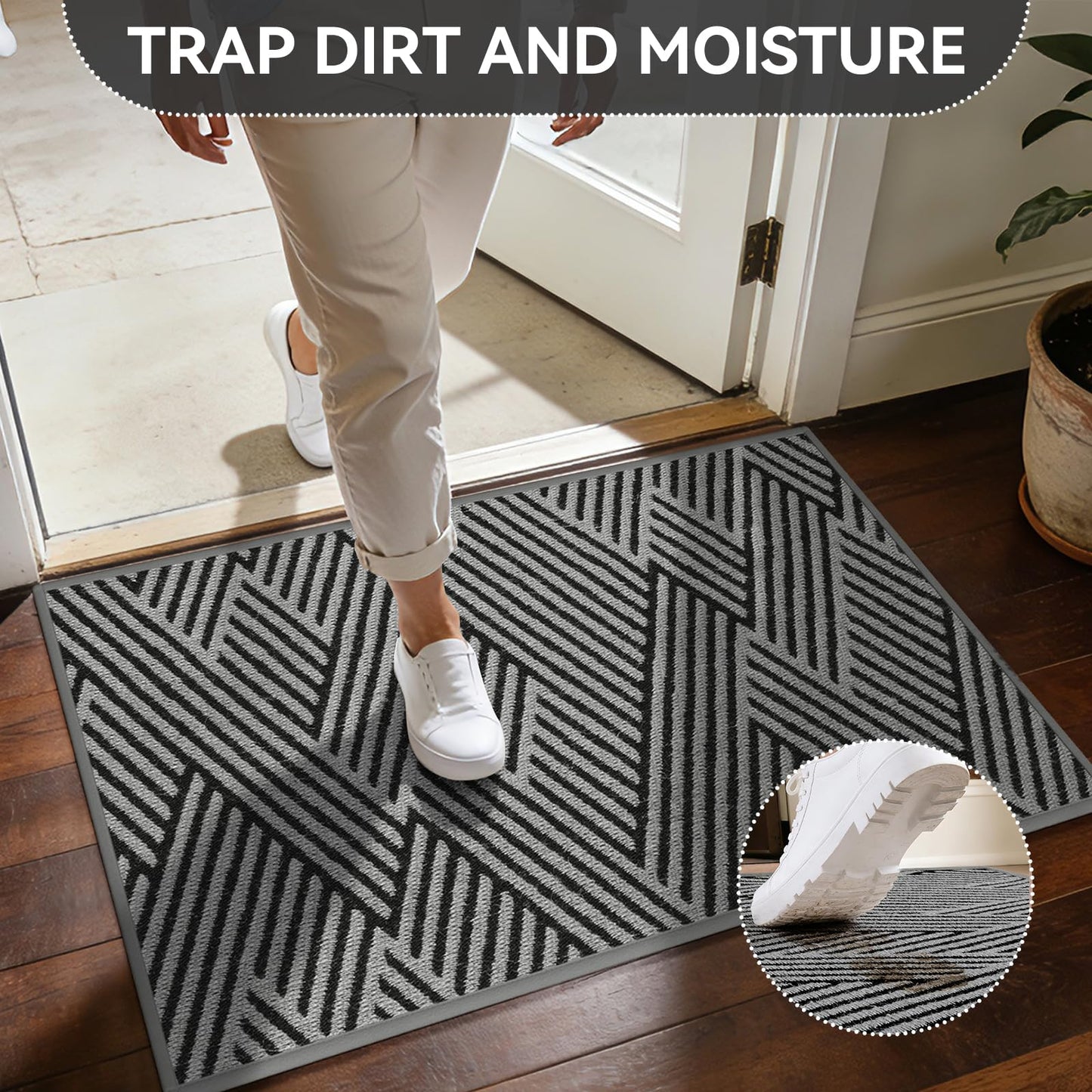 QiCaiJia Door Mat Indoor Outside Entrance 31"x47", Low-Profile Non Slip Outdoor Inside Doormat Entryway Mat, Dirt Resistant Absorbent Front Porch Welcome Entry Mats, Washable Easy Clean, Grey