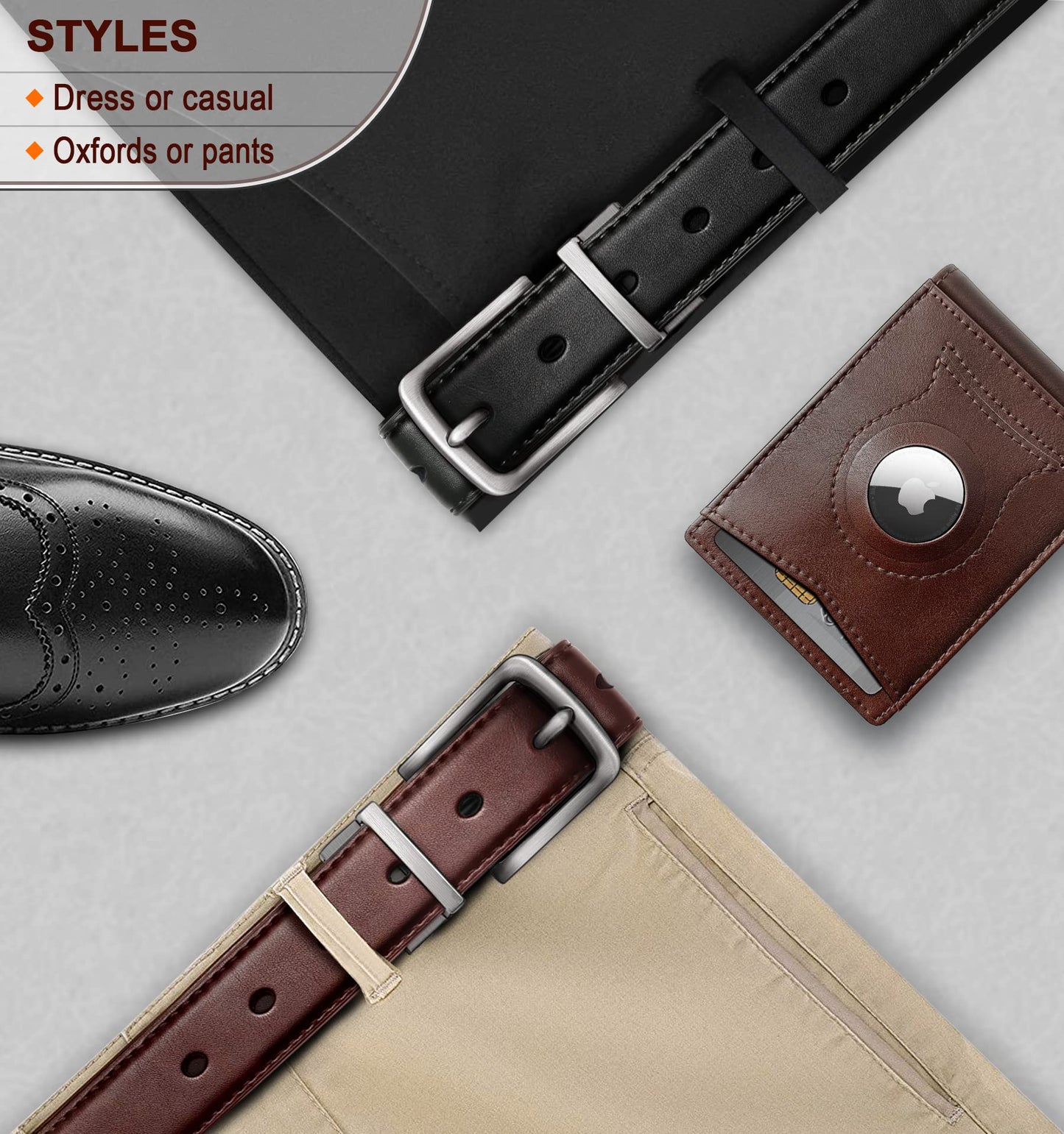 BULLIANT Men's Belt,Reversible Belt Adjustable For Gift Men 1.25”-Cut For Fit-2 Sides in 1 Belt(Not 2)(Black/Light Brown,48"-50" Waist Adjustable)