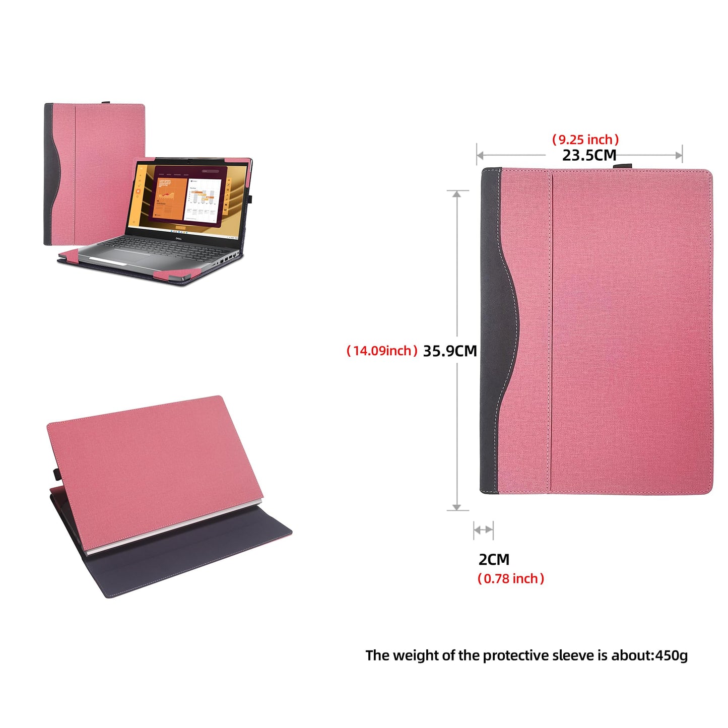 VEVOOD Laptop Case for DELL Latitude 5550 Laptop 2-in-1 |Latitude 5540 5530 5520 Laptop All Inclusive Drop Case 15.6" PU Leather Inside Pocket Cover (Pink)
