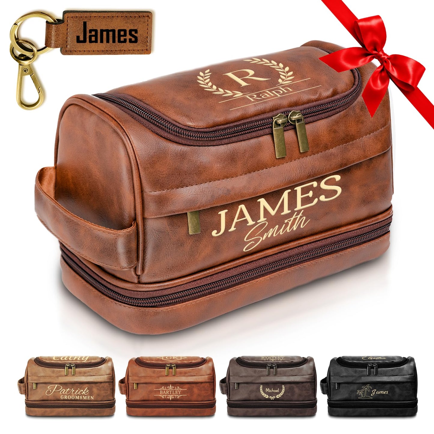 Personalized Toiletry Bag for Men, Father Day Gift for Dad, Graduation Gifts for Men Him, Leather Custom Engraved Travel Shaving Bag, Gift for Birthday, Anniversary, Groomsmen, Boyfriend, Husband