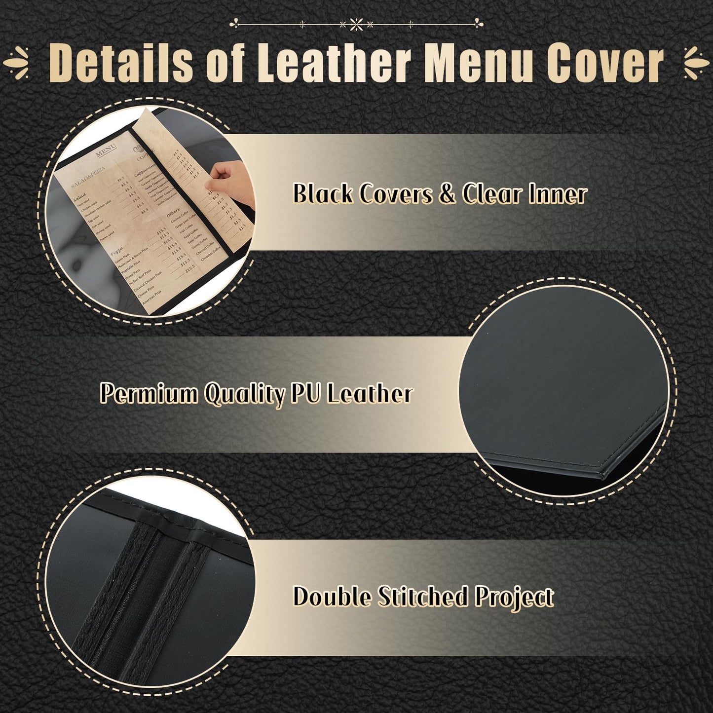 FLKQC Restaurant Menu Covers Holders 8.5" x 11" | Pack of 10 Synthetic Leather Double Fold Panels 2 View with PVC Cover for Wine List, Drinks (10, Double Fold Panels 2 View (8.5 x 11 inch))