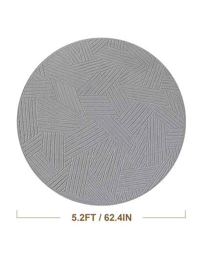 Carvapet 5.2ft Round Area Rug - Light Grey High Low Pile Modern Floor Carpet, Washable Plush 3D Texture Circle Mat with Skid-Resistant Rubber Backing for Living Room Nursery