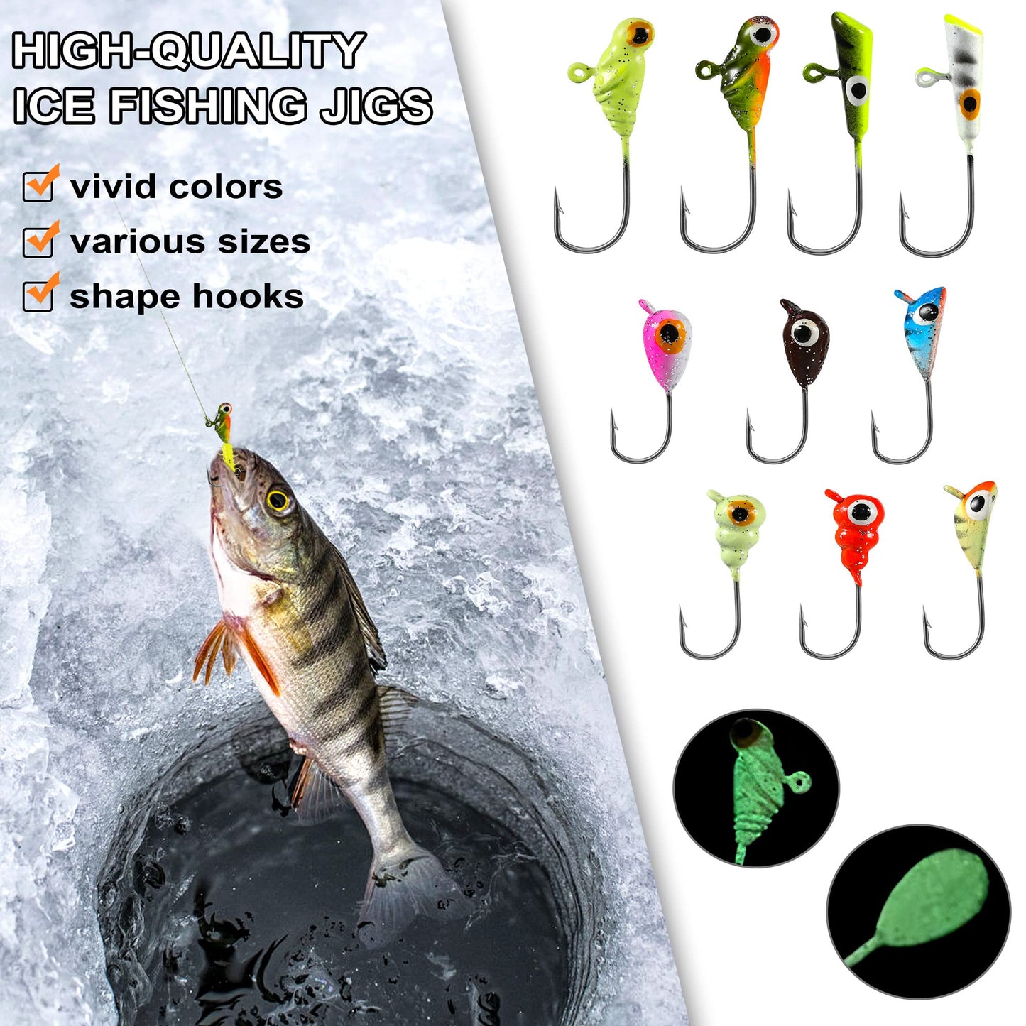 PLUSINNO Ultralight Winter Ice Fishing Rod Reel Combo 26/27/28 inch. Medium Light Fast Action Multi-Species Spinning Ice Fishing Pole Tackle Walleye Perch Panfish Bluegill -C