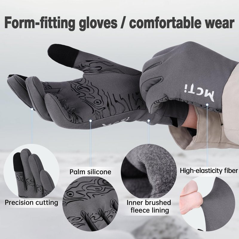 MCTi Lightweight Gloves Liners for Men Women, Touch Screen Gloves with Conductive Microfiber, Palm Silicone, for Cold Weather Running Driving Hiking Grey-L