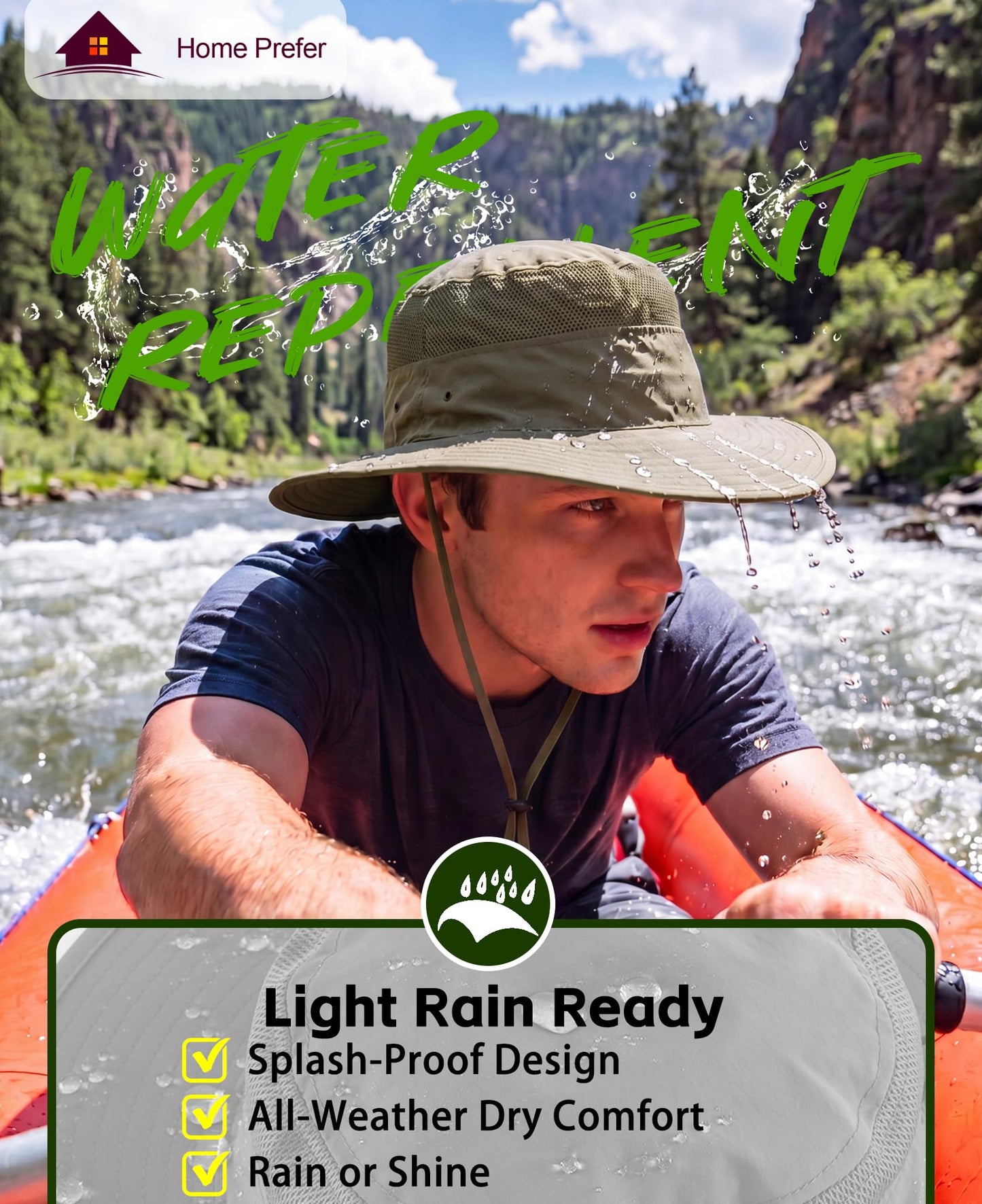 Home Prefer Men's Sun Hat UPF 50+ Wide Brim Bucket Hat Windproof Fishing Hats (Light Army Green)