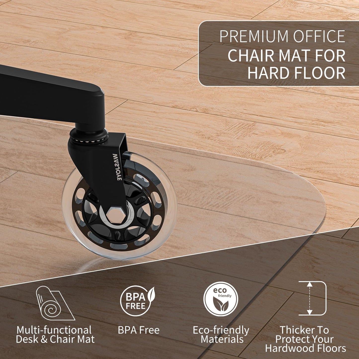 WASJOYE Office Chair Mat for Hard Floor, 36" Round Transparent Hard Floor Protector Cover Home Floor Mat for Computer Desk Rolling Chair