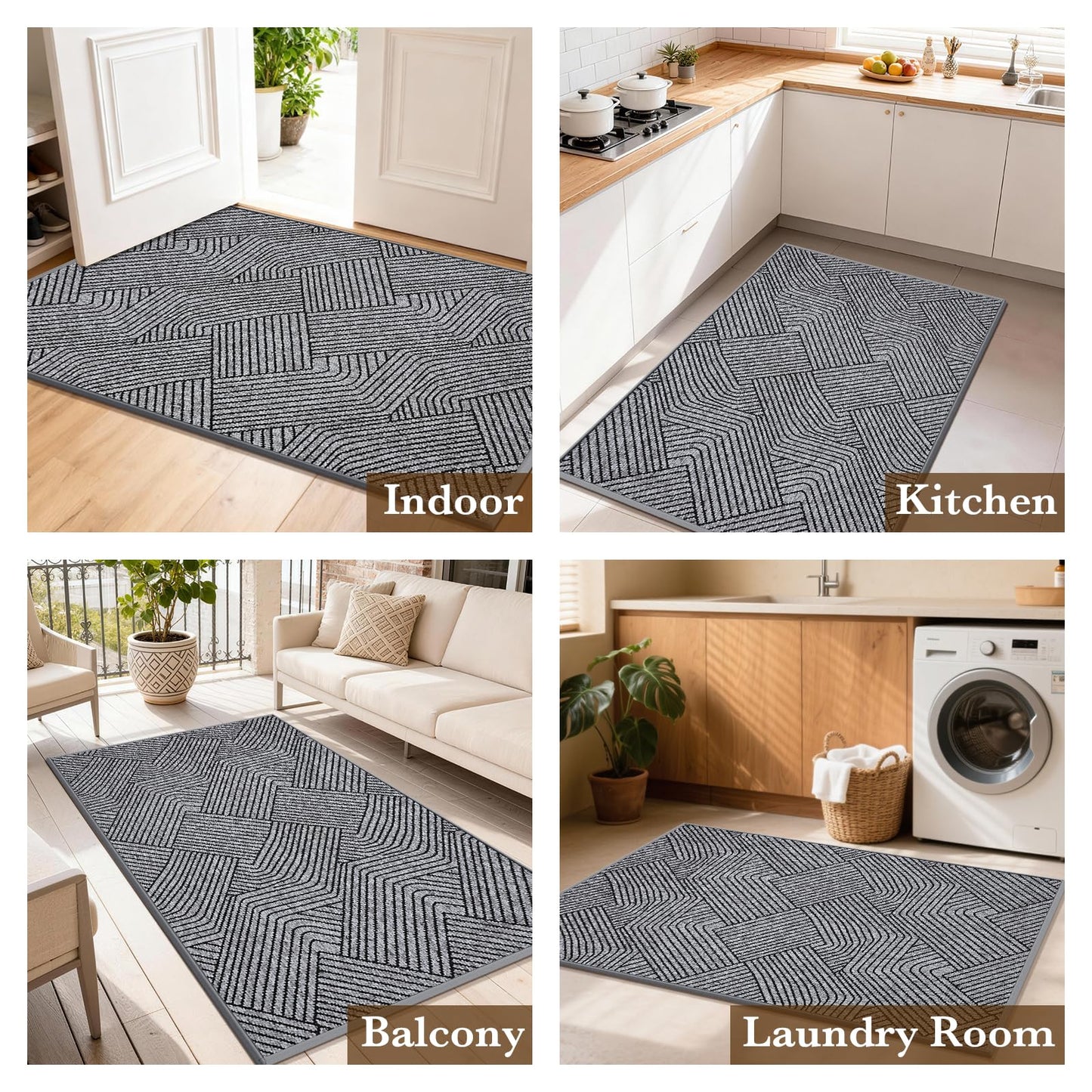 Naoloture Indoor Door Mat 30"x47" Large, Low-Profile Welcome Front Door Mat Indoor Entrance, Non Slip Rubber Backing Inside Doormat Washable Entryway Dirt Resistant & Absorbent Entry Mat, Light-Gray