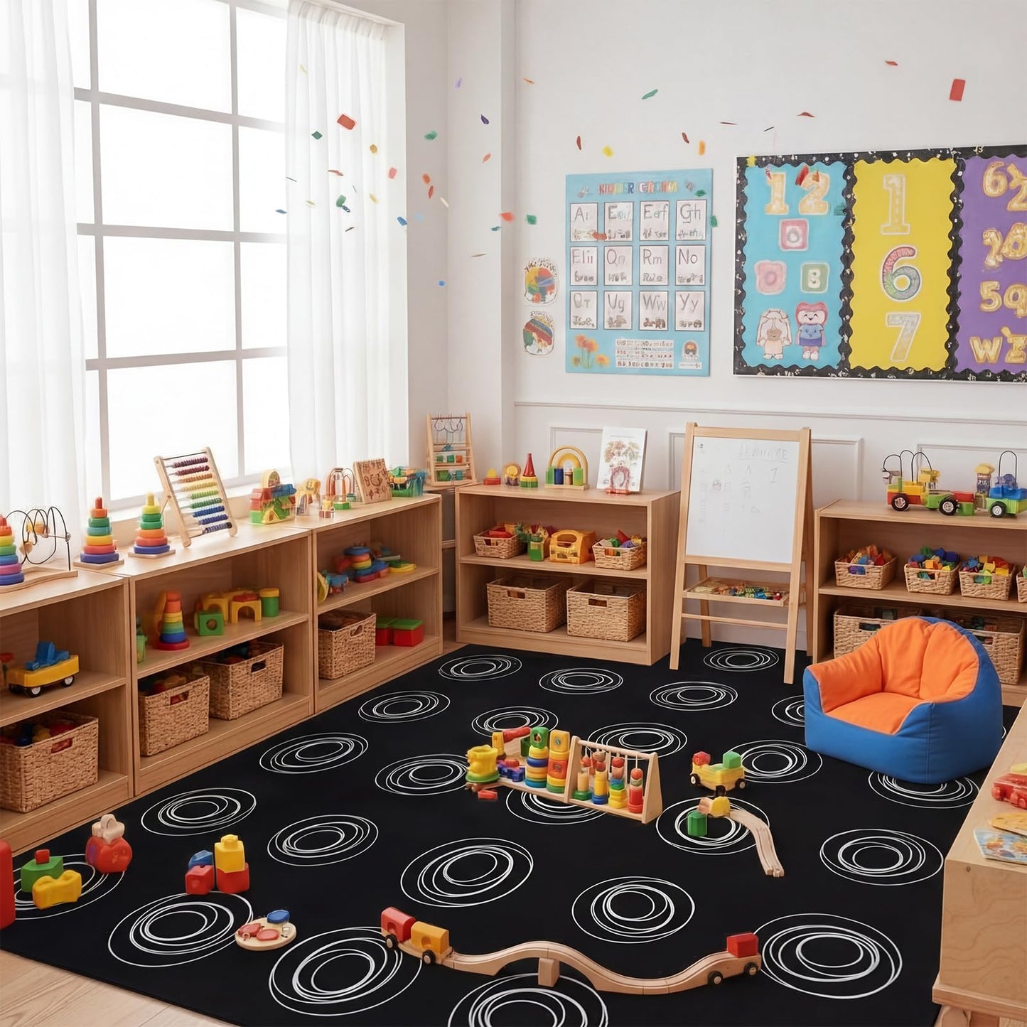 Drydiet Classroom Rug Elementary Educational Daycare Rug 11.8 x 6.6ft Black White Circles Abstract Rectangle Large Preschool Carpet for Classroom Playmat for Kids Toddler Nursery School Early Learning