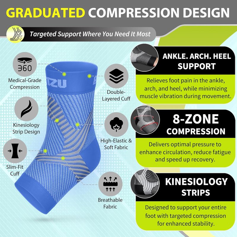 Compression Socks for Plantar Fasciitis & Achilles Tendonitis - Ankle Brace with Arch Support | Blue S-M