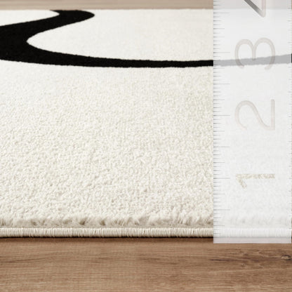 Abani Black and Cream Area Rug | 4' x 6' White Abstract Swirl Wave Carpet | Beige/Ivory Geometric Wave Design | for Living Room, Bedroom and Office | Medium Pile
