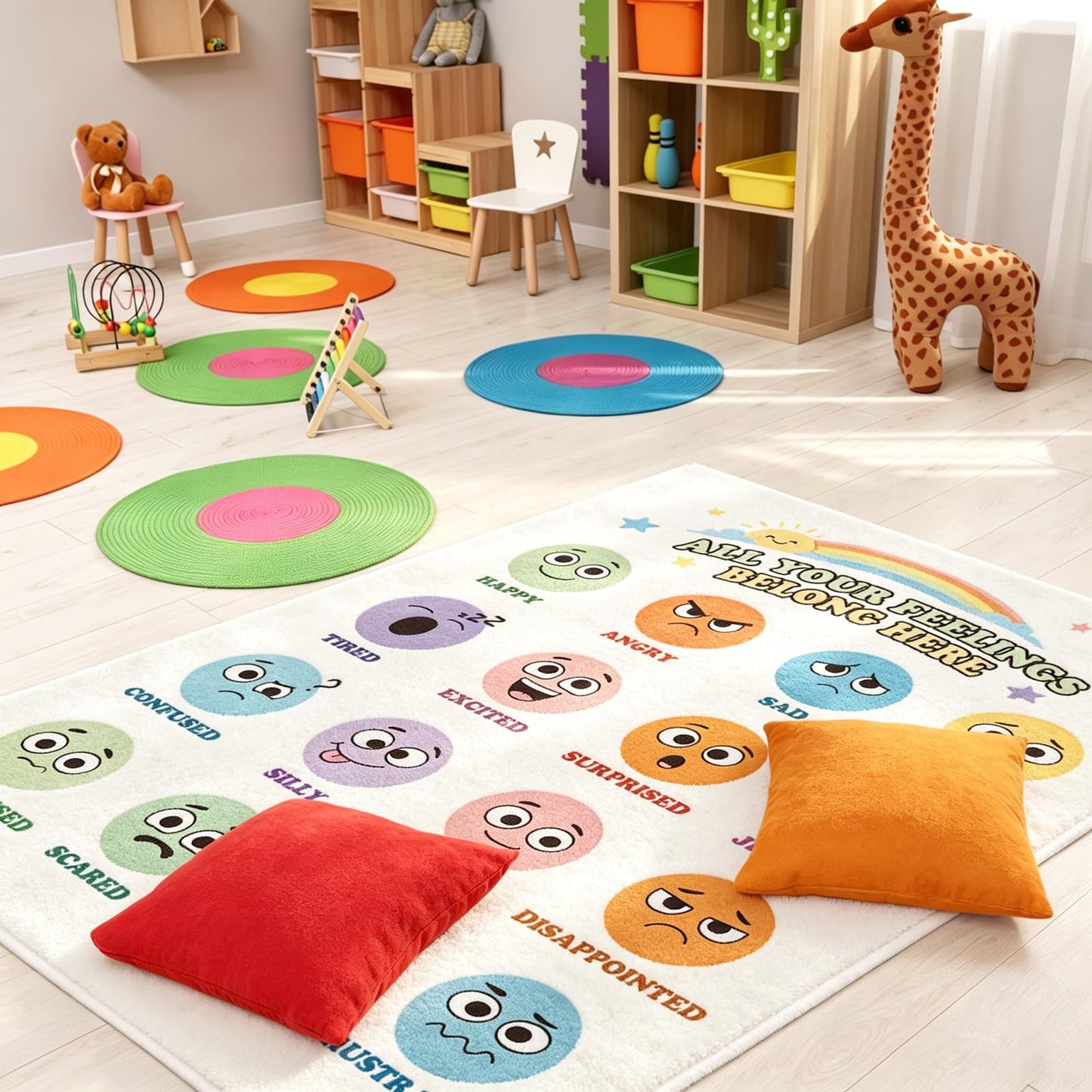 UJG 4×3.3 ft Back to School Calming Corner, Calm Down Corner, Classroom Rug, Feelings Chart Emotion Reading Rug Soft Fluffy Mental Health Floor Mat for School Living Bedroom Playroom