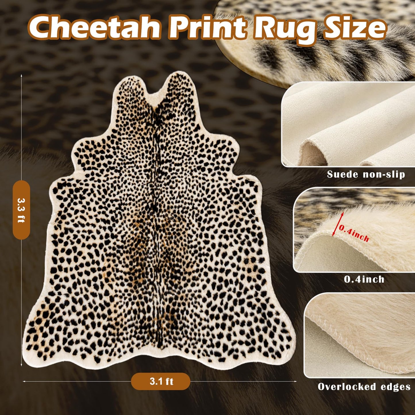 YulyreZome Leopard Print Rug, Faux Fur Cheetah Rug for Living Room Bedroom, 3.3'x3.1' Soft Animal Print Area Rug, Irregular Shaped Leopard Hide Floor Mat for Home Decor