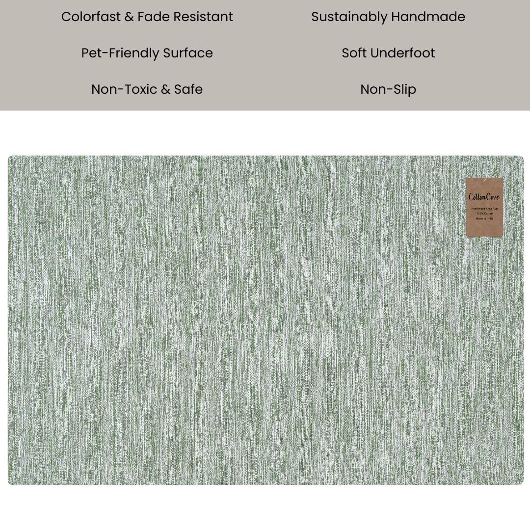Threadvista Hand Woven Area Rug 3x5 Feet - Rustic Farmhouse Bohemian Accent Rug for Living Room Bedroom Kitchen Entryway Floor Mats Non Slip - Ideal for High Traffic Areas 100% Cotton Rug Green