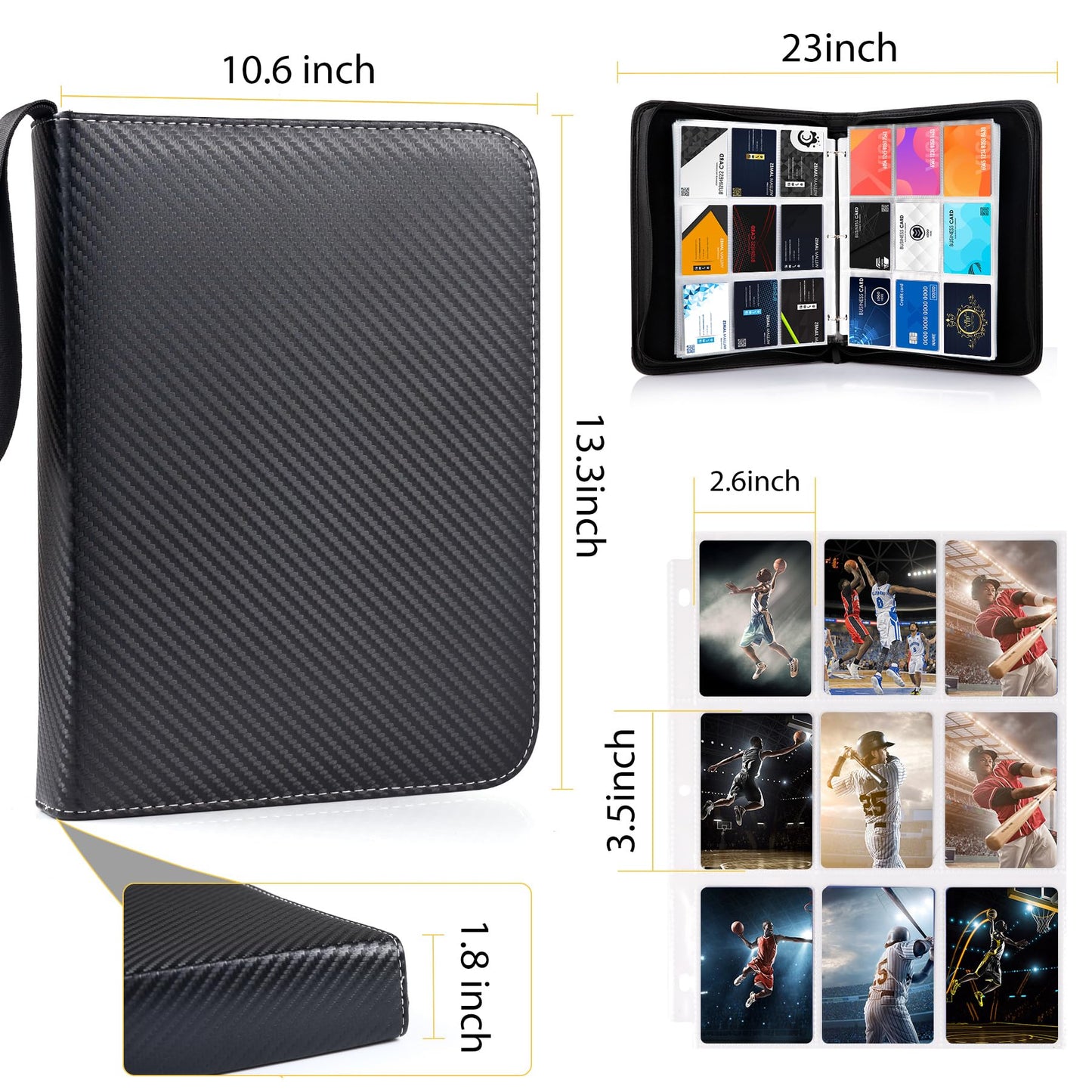 WOT I Trading Card Binder, 900 Pockets Sleeves with Zipper, Double Sided Pockets Card Holder Carry Case for Baseball Card, Football Card