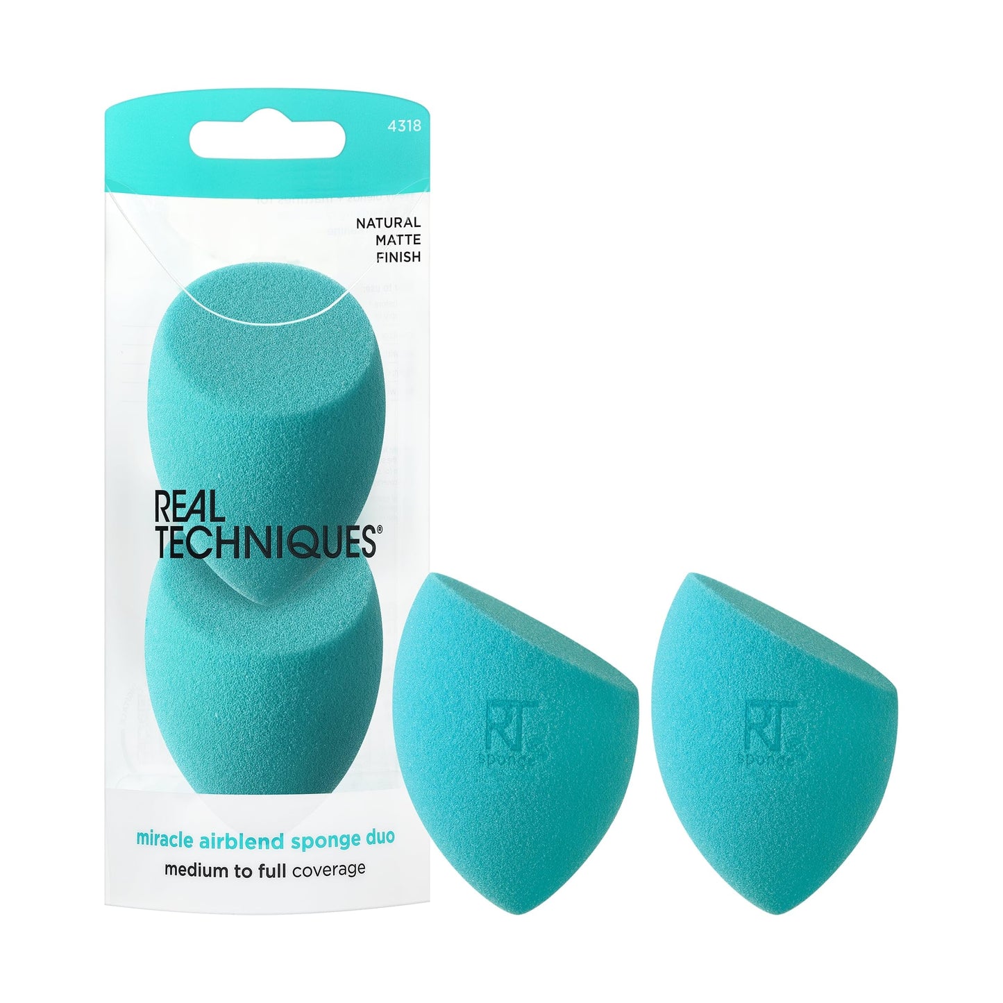Real Techniques Miracle Airblend Sponge, Matte Makeup Blending Sponge, For Liquid, Cream, & Powder Products, Offers Medium To Full Coverage, Foundation Sponge, Latex-Free Foam, 1 Count
