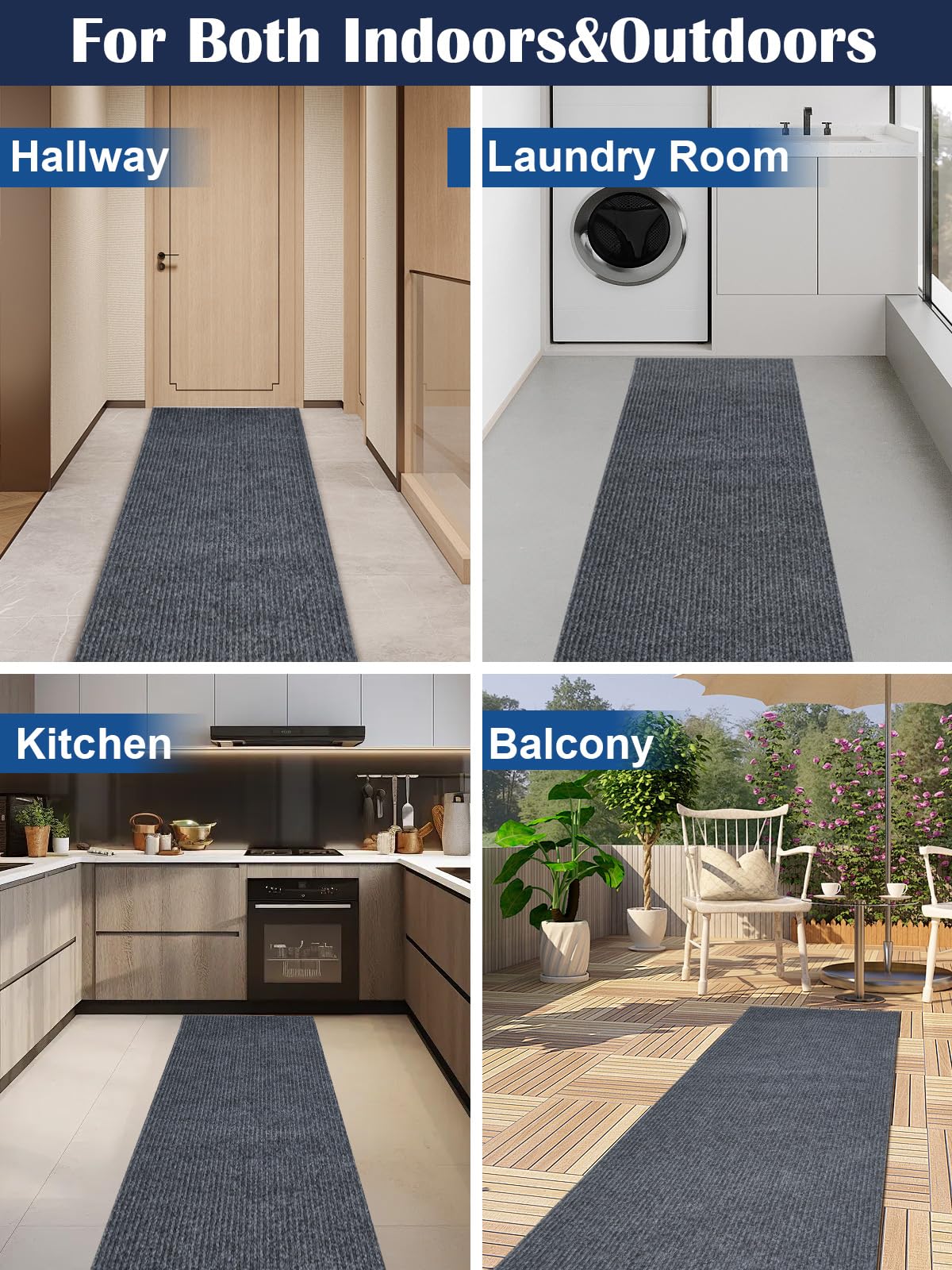 Socomf 3X10ft Runner Rugs with Rubber Backing, Non Slip Indoor Outdoor Carpet Runner for Hallway Custom Size Floor Mat，Washable Area Rugs for Entryway Balcony Patio Kitchen Garage Stair Laundry
