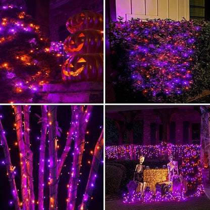2 Pack Solar Halloween Lights Outdoor, 170 FT 480 LED Solar String Twinkle Light for Outside with 8 Modes & Memory Function, Waterproof Light for Tree Yard Horror Party Decorations (Orange & Purple)