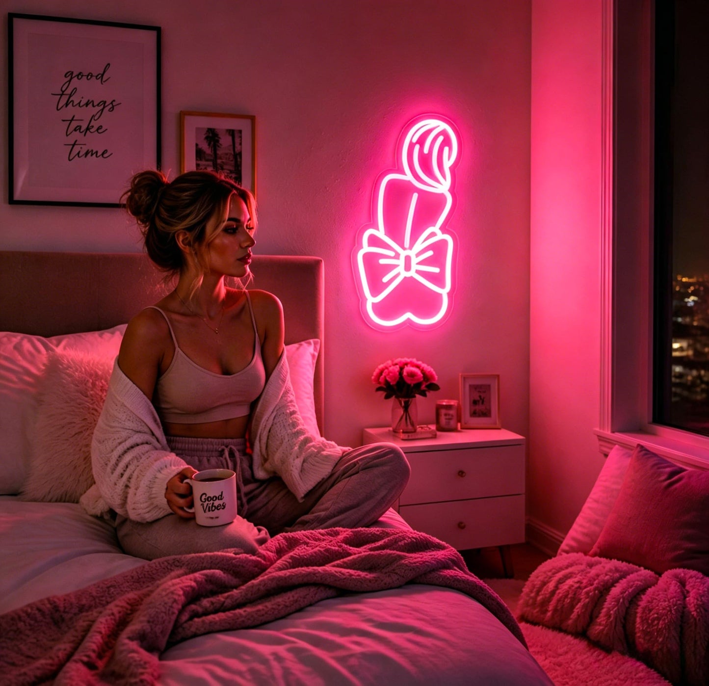 Gdbkabf Bow Lady Neon Sign, Neon Signs for Wall Decor Neon Pink LED Signs Room Neon Light Up Signs Home Decor for Bedroom Club Party Bar Shop USB Operated