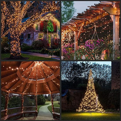 YULETIME 200 Warm White LED Christmas Lights, 66 Feet Brown Wire UL Certified Commercial Grade Holiday String Light Set