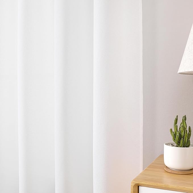 Tollpiz Short Linen Curtains Living Room Rod Pocket Semi Sheer Curtain Burlap Light Filtering Thick Linen Drapes for Bedroom, 54 x 54 inches Long, White, Set of 2 Panels