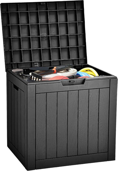 YITAHOME 31 Gallon Outdoor Storage Deck Box, Waterproof Resin Package Delivery and Storage Box with Lockable Lid for Patio Furniture Cushions, Pool Accessories, Garden Tools, Black