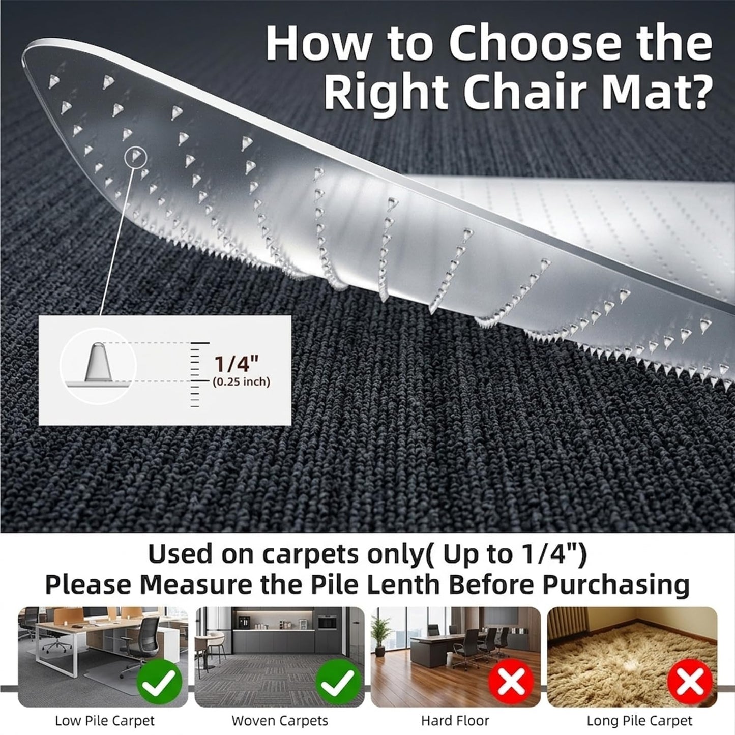 Office Chair Mat for Carpet: 30" x 48" Plastic Heavy Duty Computer Desk Mats for Low Flat and No Pile Carpeted Floor - Clear Rug Pad for Rolling Chairs Office Work Home Gaming Rectangle