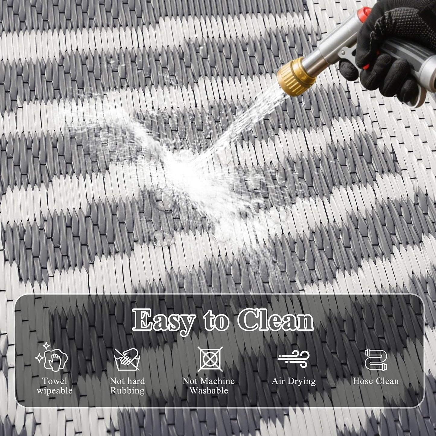 Ileading Outdoor Patio Rug Waterproof, Reversible Plastic Straw Mat, Grey Geometric Outside Carpet Quick Dry, Portable Area Rug for Deck Porch Balcony Camping RV (6×9 ft)