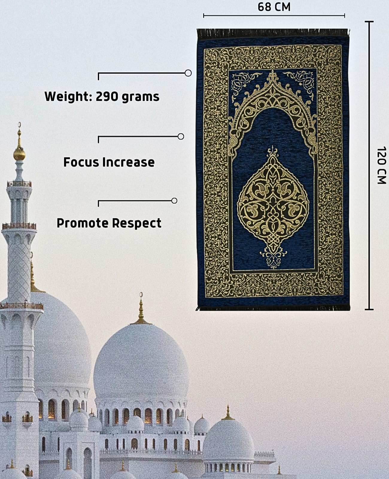 Prien Prayer Rug with Tasbih | Muslim Carpet | Praying Mat with Prayer Beads | Islamic Gifts for Women Men | Islam Portable Pray Set for Travel Kids Ramadan Namaz Hajj Umrah (Navy Blue)