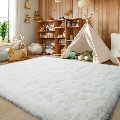 Large 8x10 Area Rugs for Living Room, Cream White Soft Shag Rug for Bedroom, Non-Slip Ultra Fluffy Rug, Modern Plush Carpet for Girls Boys Kids Room Dorm, Fuzzy Rug for Home Decor Aesthetic