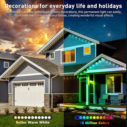 100FT Permanent Outdoor Lights, IP67 Waterproof,for House Roof, Christmas, Holiday, Party, Daily Lighting, Smart RGB Outdoor Lights with Remote APP Control & DIY Scenes