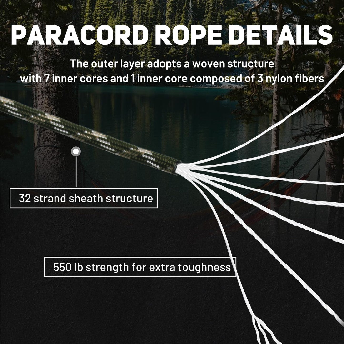 MALZE Paracord 550lb Nylon Rope 500FT Tactical Parachute Cord Forest Camo