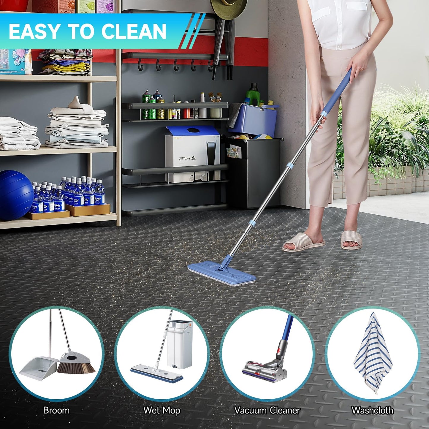 Best brose 7.5 x 28 FT Garage Floor Mat, Thickened Diamond Plate PVC Garage Mats Flooring Roll for Under Car, Garage Car Parking Mats for Compact SUVS, Sports Car，Silver