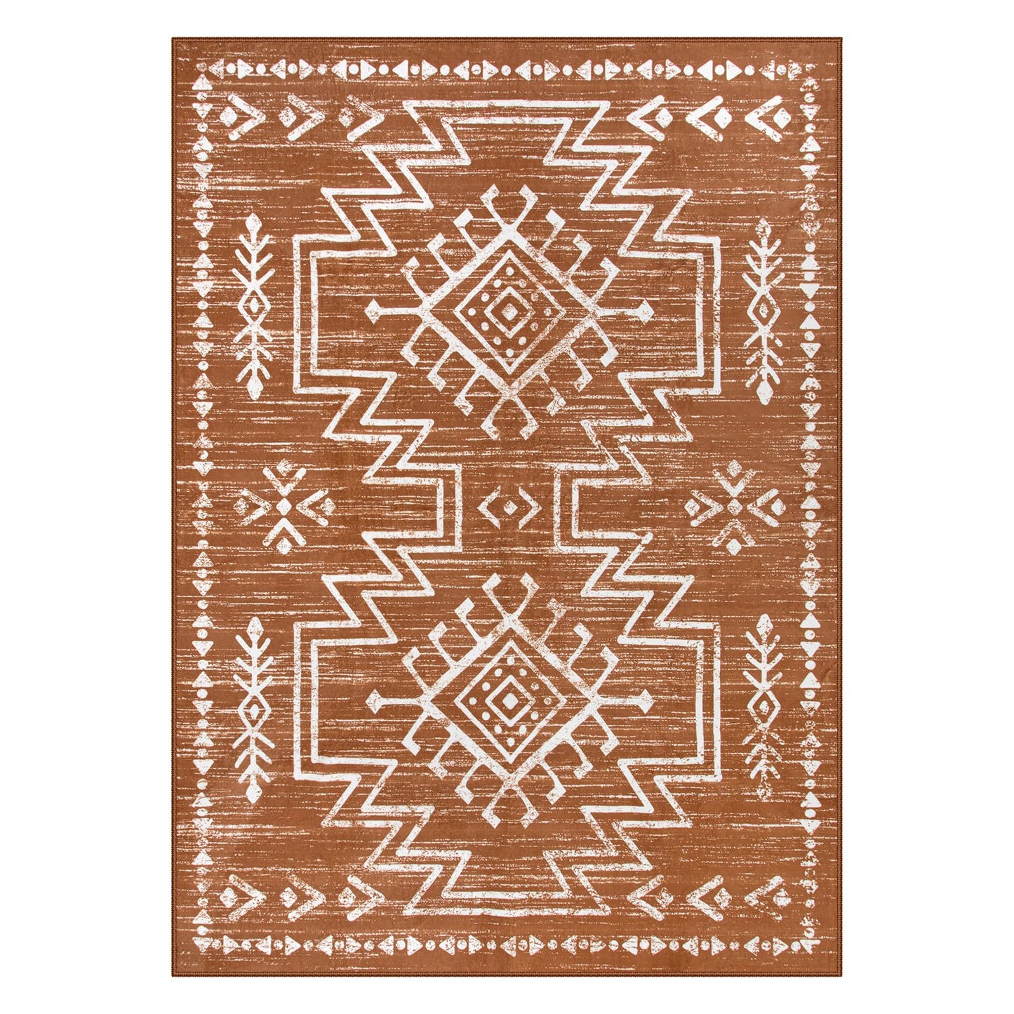Lahome Vivienne 5x7 Boho Rugs for Living Room, Washable Bedroom Western Area Rug, Low Pile Soft Burnt Orange Carpet, Stain Resistant Distressed Fall Rug Aztec Carpets for Dining Room