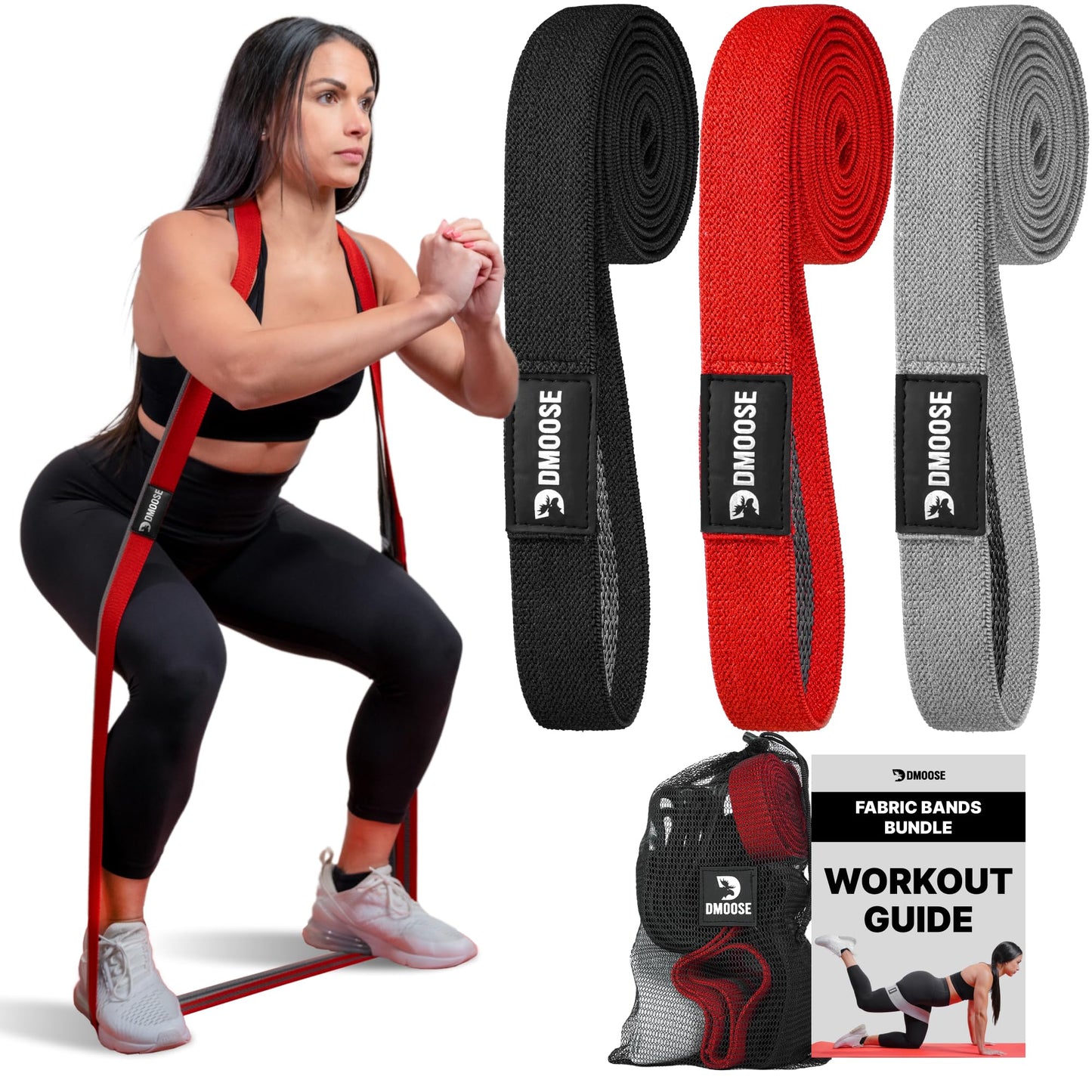 DMoose Fabric Resistance Bands for Working Out, Long Workout Bands, Pull Up, Thick Cloth, Long Resistance Band, Non Slip Long Bands for Working Out (Pack of 3)